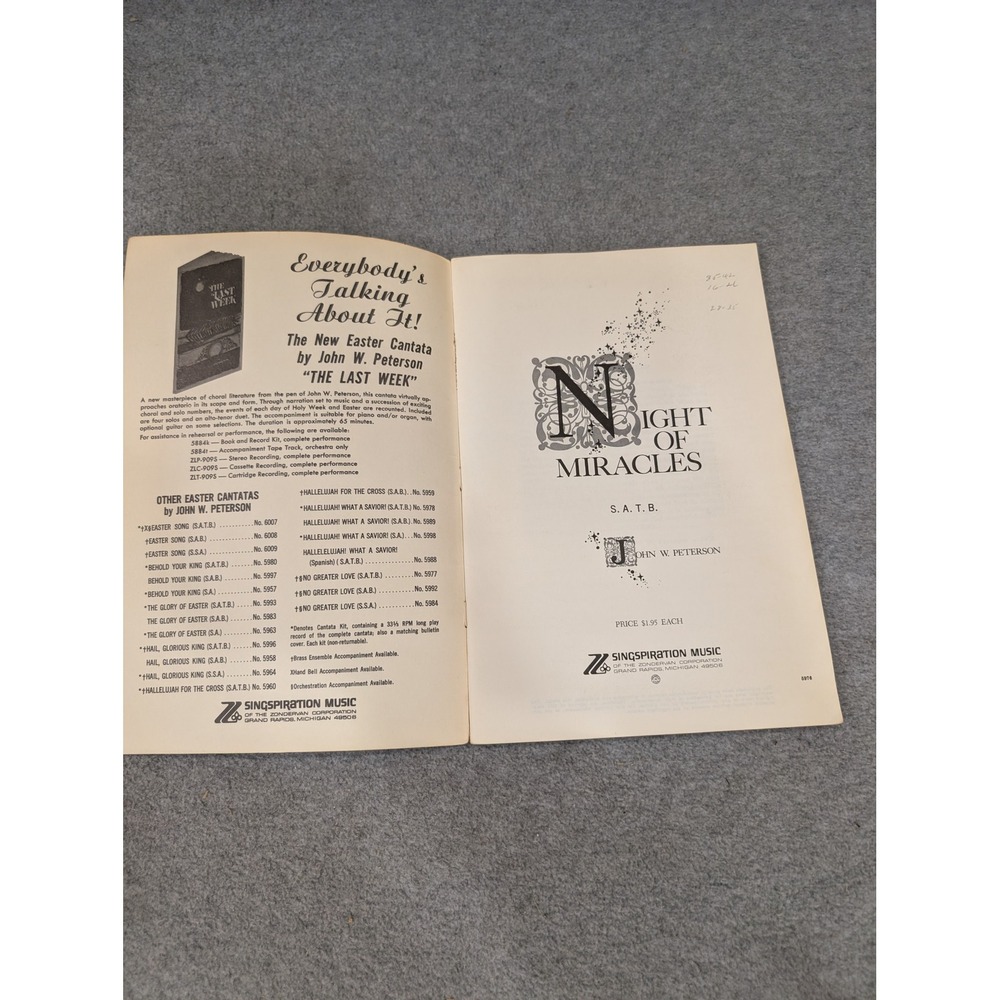 Night of Miracles Christmas Cantata John W Peterson‎ SATB Sheet Music 1958 VG- - Picture 2 of 3